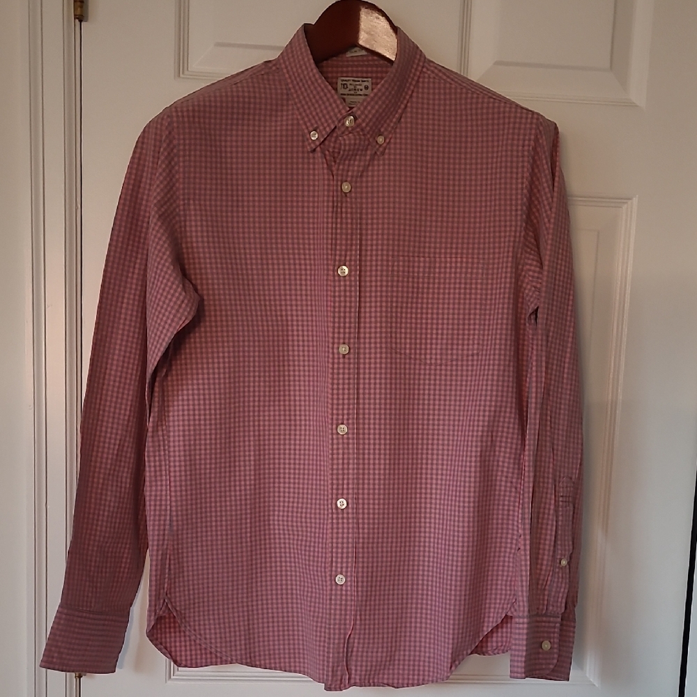 J. Crew Men's Pink and Gray Checkered Button Down Shirt